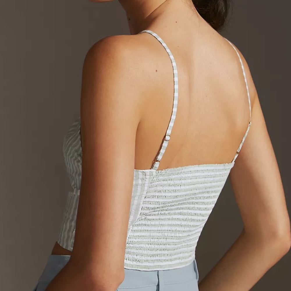 Anthropologie Bustier Cropped Tank Top Women’s Small Stripes White/Green Cotton - Picture 3 of 9